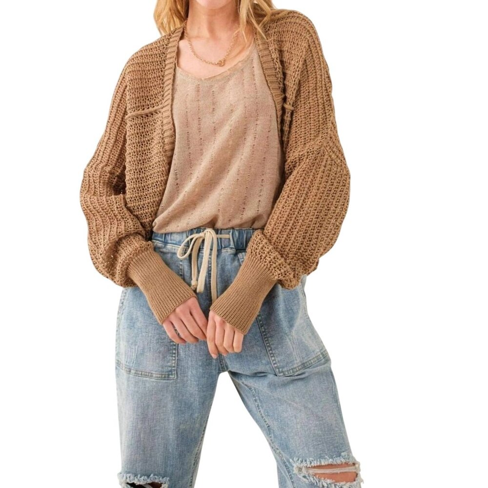 And The Why Cardigan Sweater Plus Sz 1X/2X Long Sleeve Tan Cozy Knit Neutral NEW